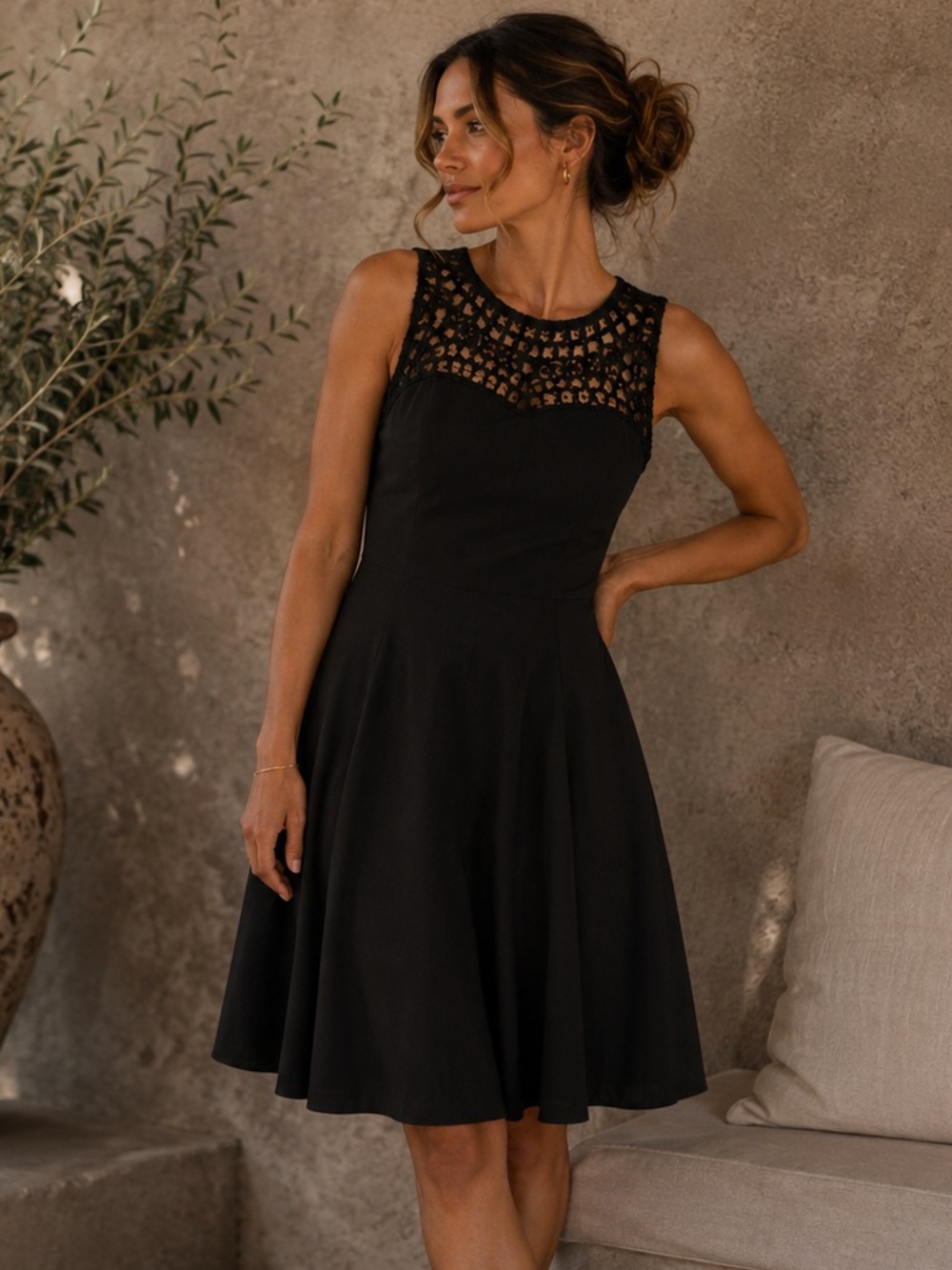 Faviana Vintage Black Knee Length Dress Sz Small LBD little black dress